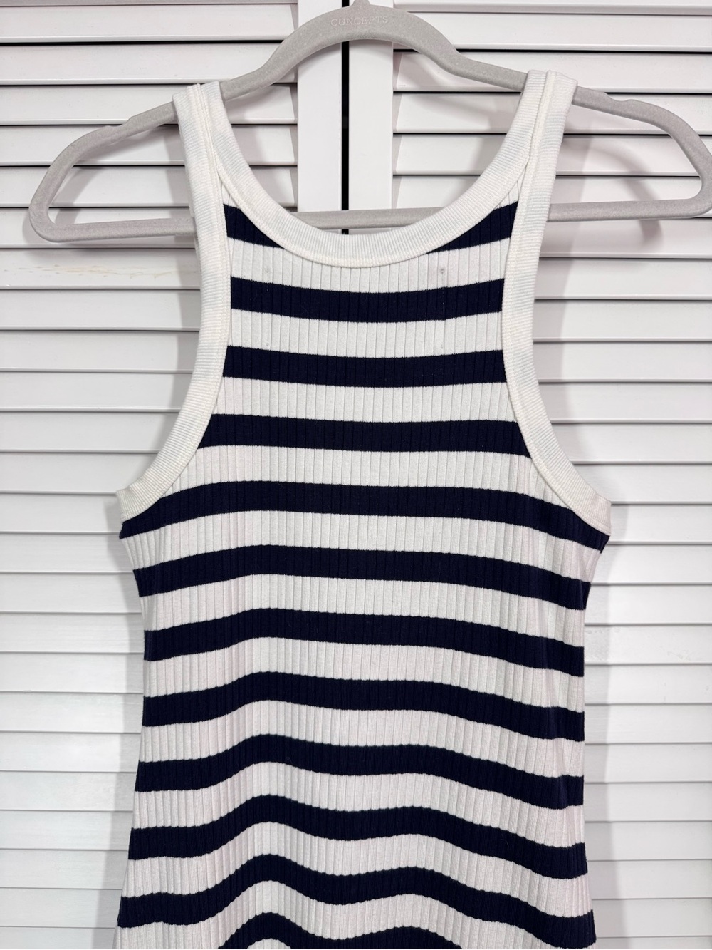 MOTHER The Chin Ups Midi Ribbed Tank Dress Stripes White Navy Bodycon Small - Picture 10 of 14